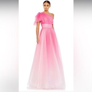MAC DUGGAL GLITTER OMBRE RUFFLED ONE SHOULDER BALLGOWN
